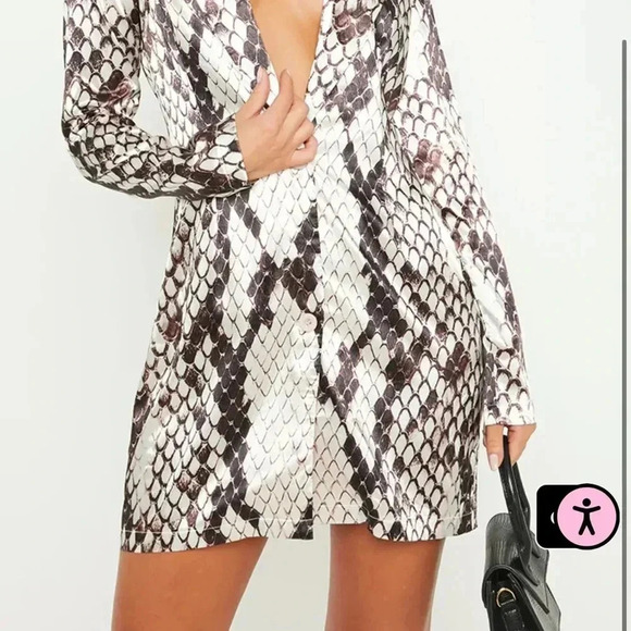 Pretty Little Thing PLT Grey Satin Snake Print Blazer Dress Size 8 Womens NWT - Picture 6 of 7